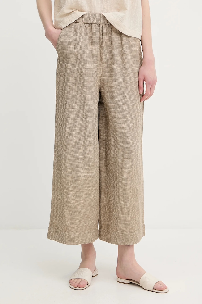 United Colors of Benetton pantaloni din in culoarea bej, drept, high waist, 465XDF09J