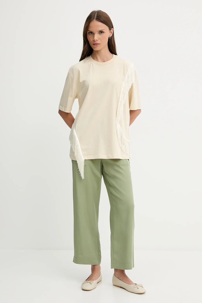 Брюки United Colors of Benetton цвет зелёный прямые высокая посадка 4NPHDF09D