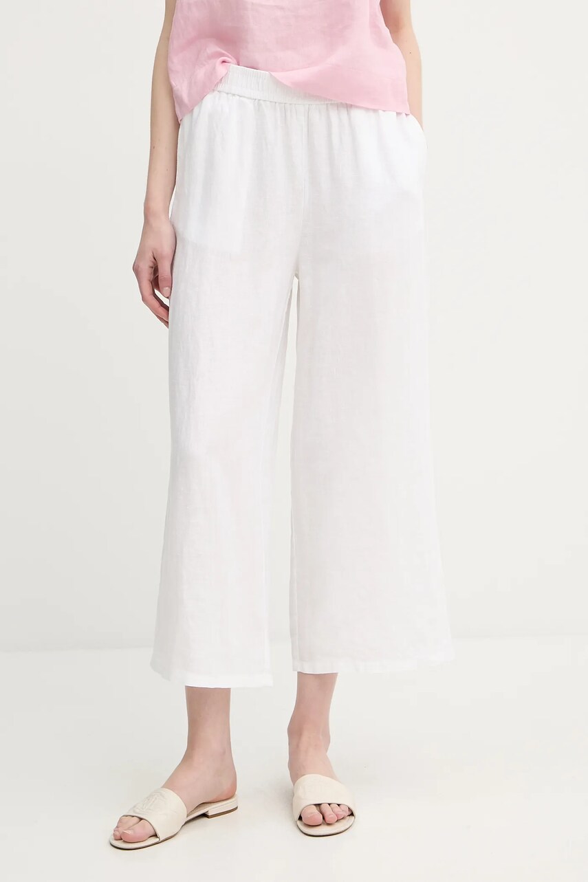 United Colors of Benetton pantaloni din in culoarea alb, drept, high waist, 4AGHDF09G
