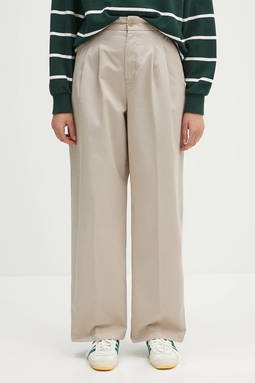 Carhartt WIP pantaloni de bumbac Leola Pant culoarea bej, lat, high waist, I033147