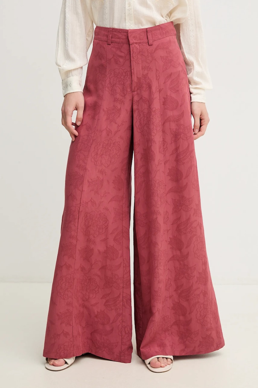 Hoss Intropia pantaloni din amestec de in femei, culoarea rosu, lat, high waist, 6549010