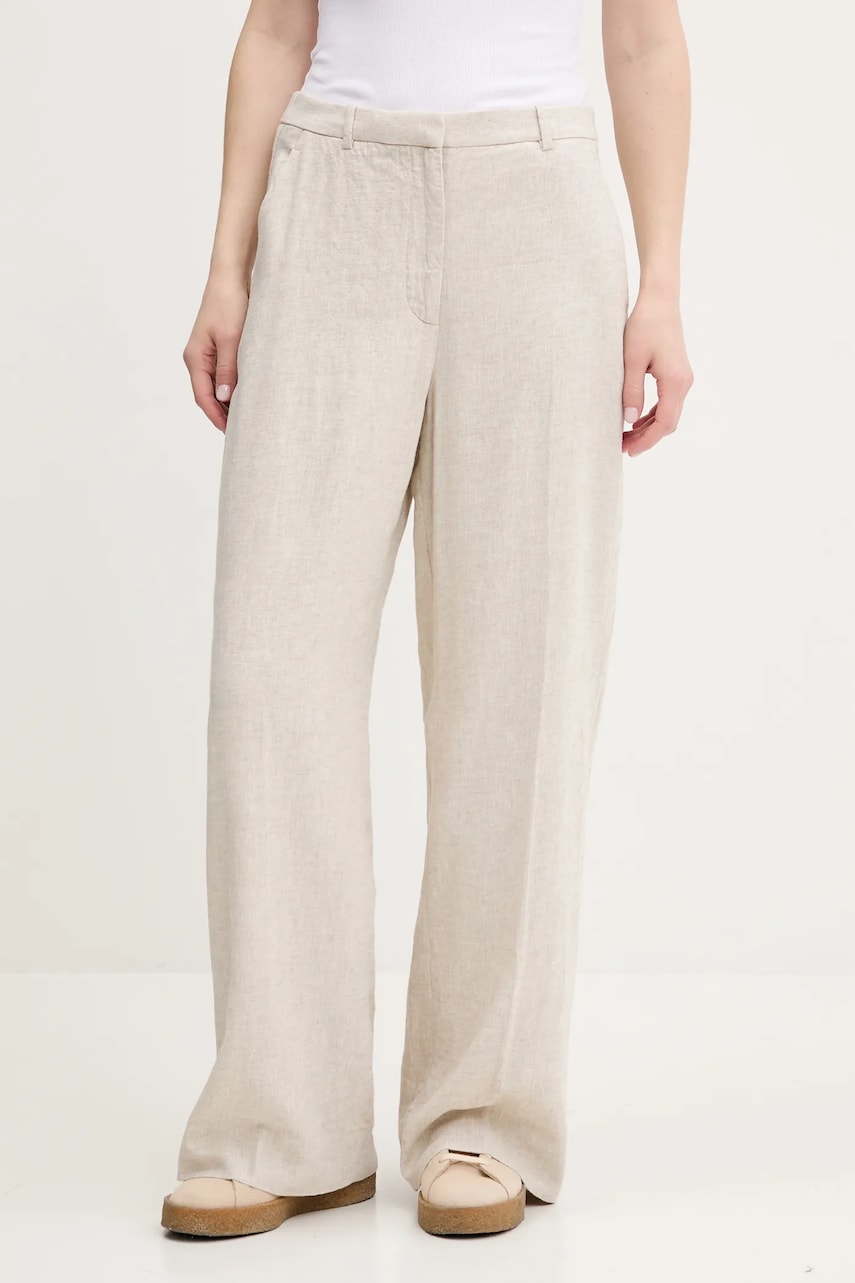 Abercrombie & Fitch pantaloni din in culoarea bej, lat, high waist, KI156-5071