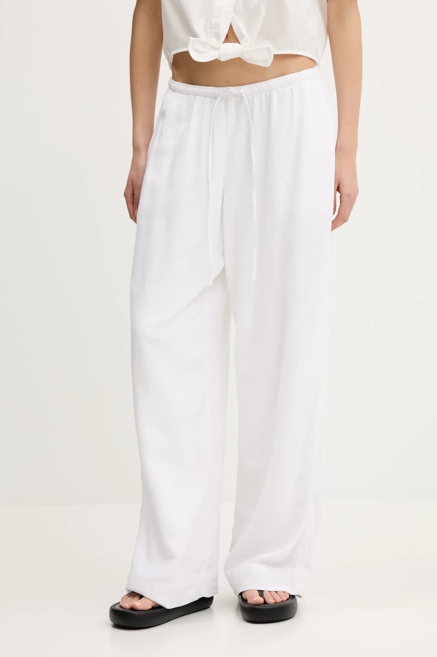 Abercrombie & Fitch pantaloni din in culoarea alb, lat, high waist, KI156-5153