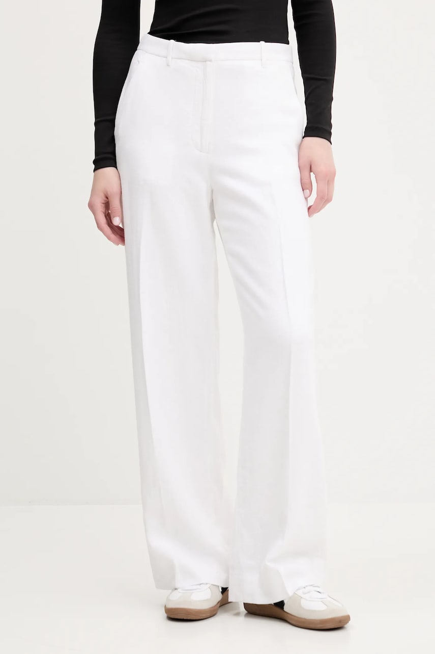 Abercrombie & Fitch pantaloni din in culoarea alb, lat, high waist, KI156-5177