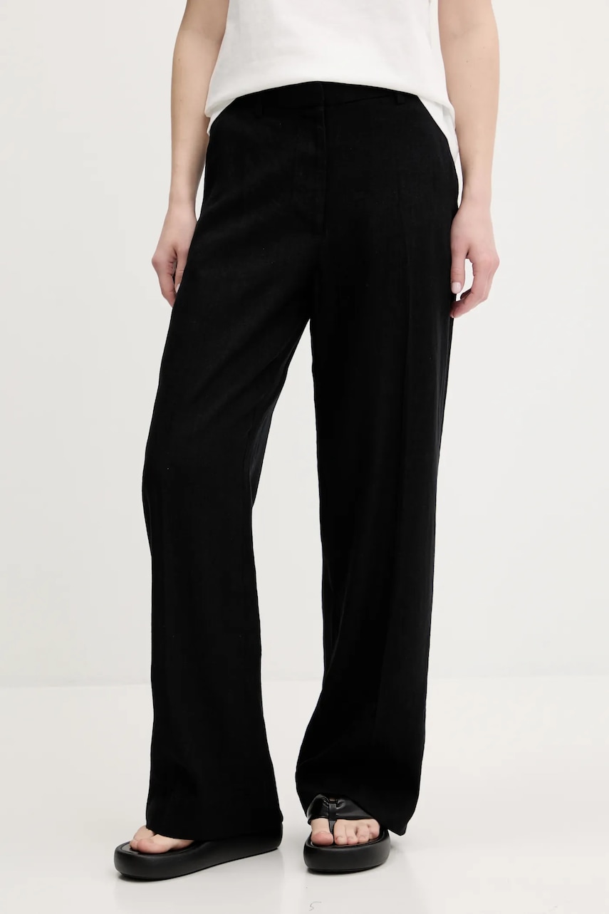 Abercrombie & Fitch pantaloni din in culoarea negru, lat, high waist, KI156-5178