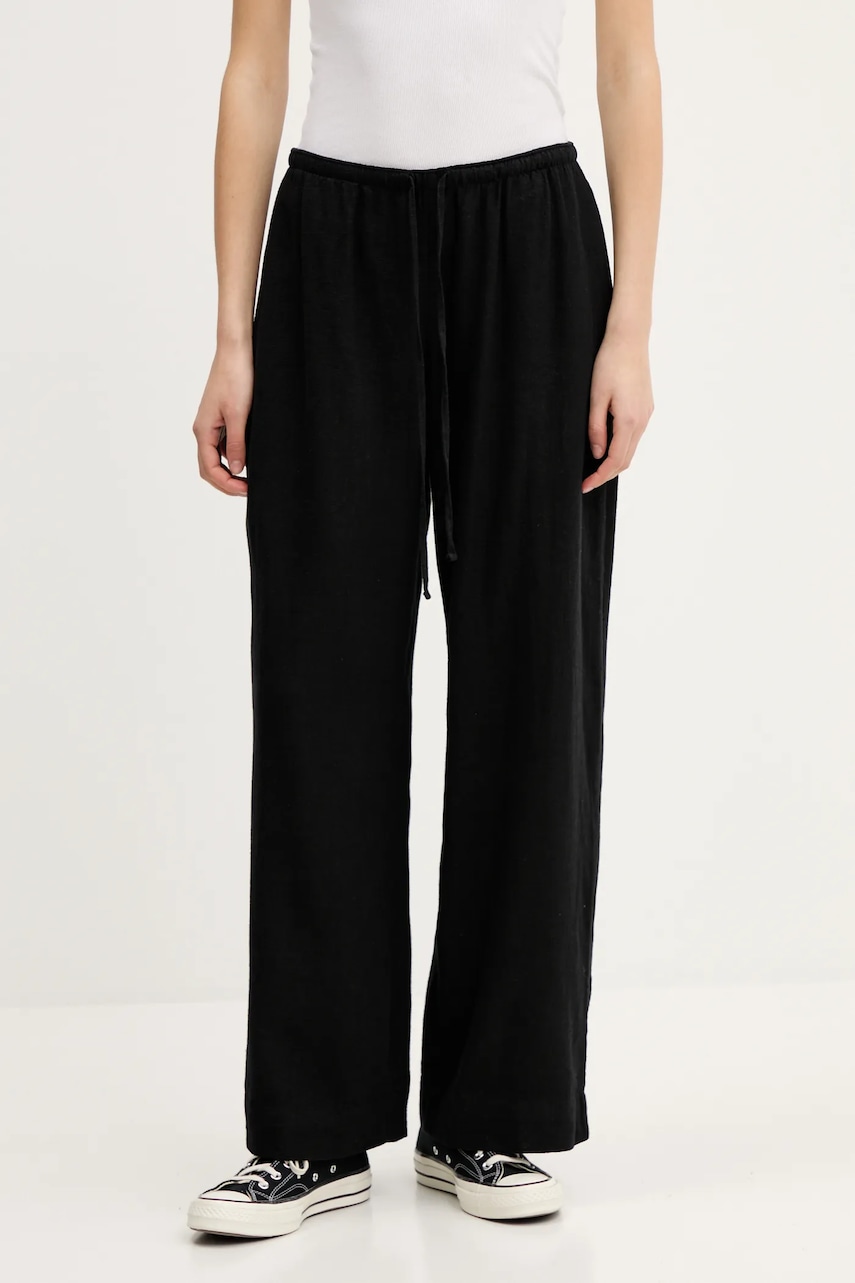 Abercrombie & Fitch pantaloni din in culoarea negru, lat, high waist, KI156-5199