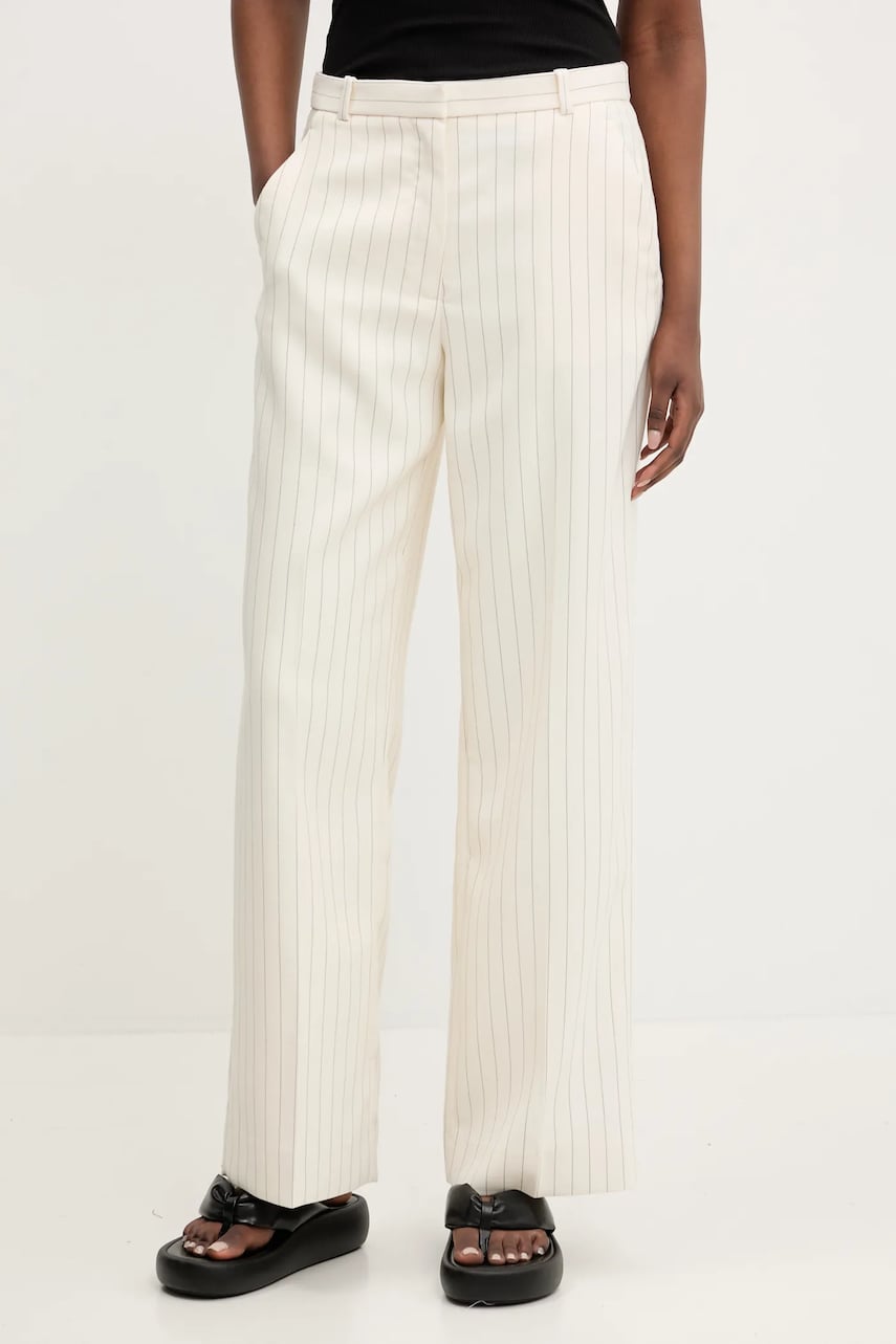 Abercrombie & Fitch pantaloni femei, culoarea bej, lat, high waist, KI156-5366