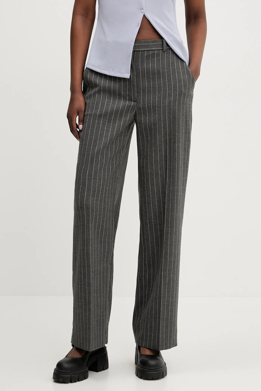 Abercrombie & Fitch pantaloni femei, culoarea gri, lat, high waist, KI156-5380