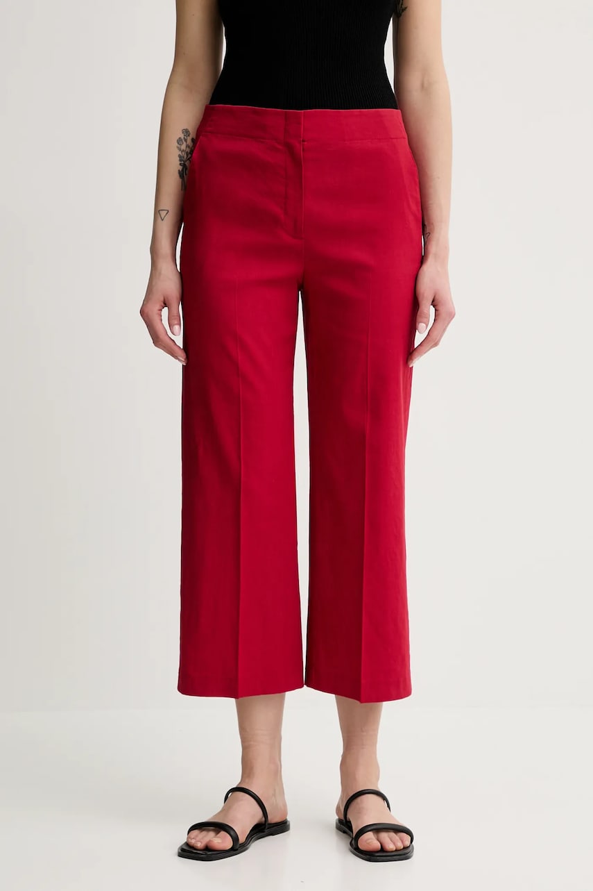 Theory pantaloni din in culoarea rosu, drept, high waist, M0203208