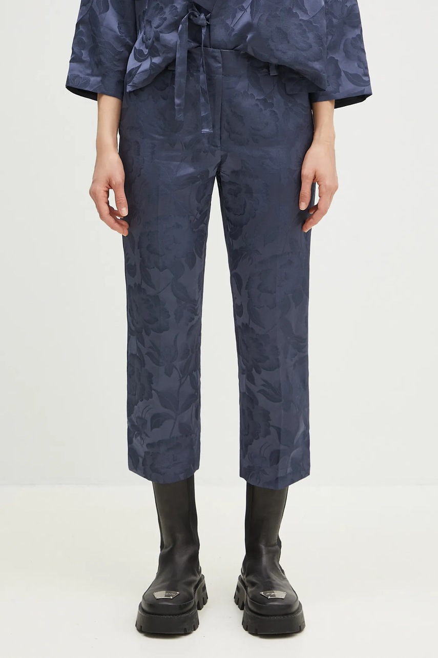 Levně Kalhoty s příměsí lnu Kenzo modrá barva, medium waist, FF52PA0939JG.67