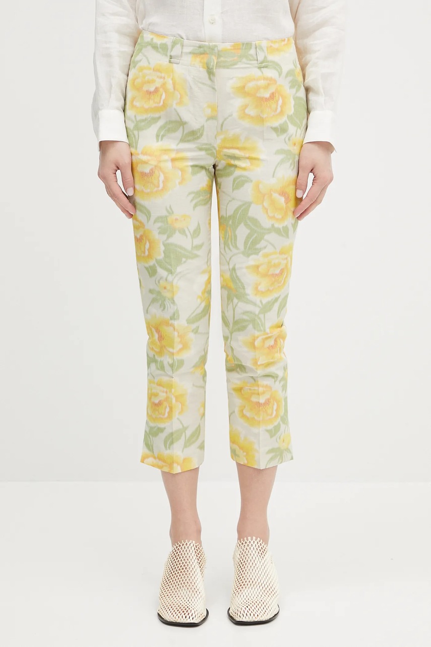 Levně Kalhoty Kenzo dámské, žlutá barva, high waist, FF52PA0939O1.01
