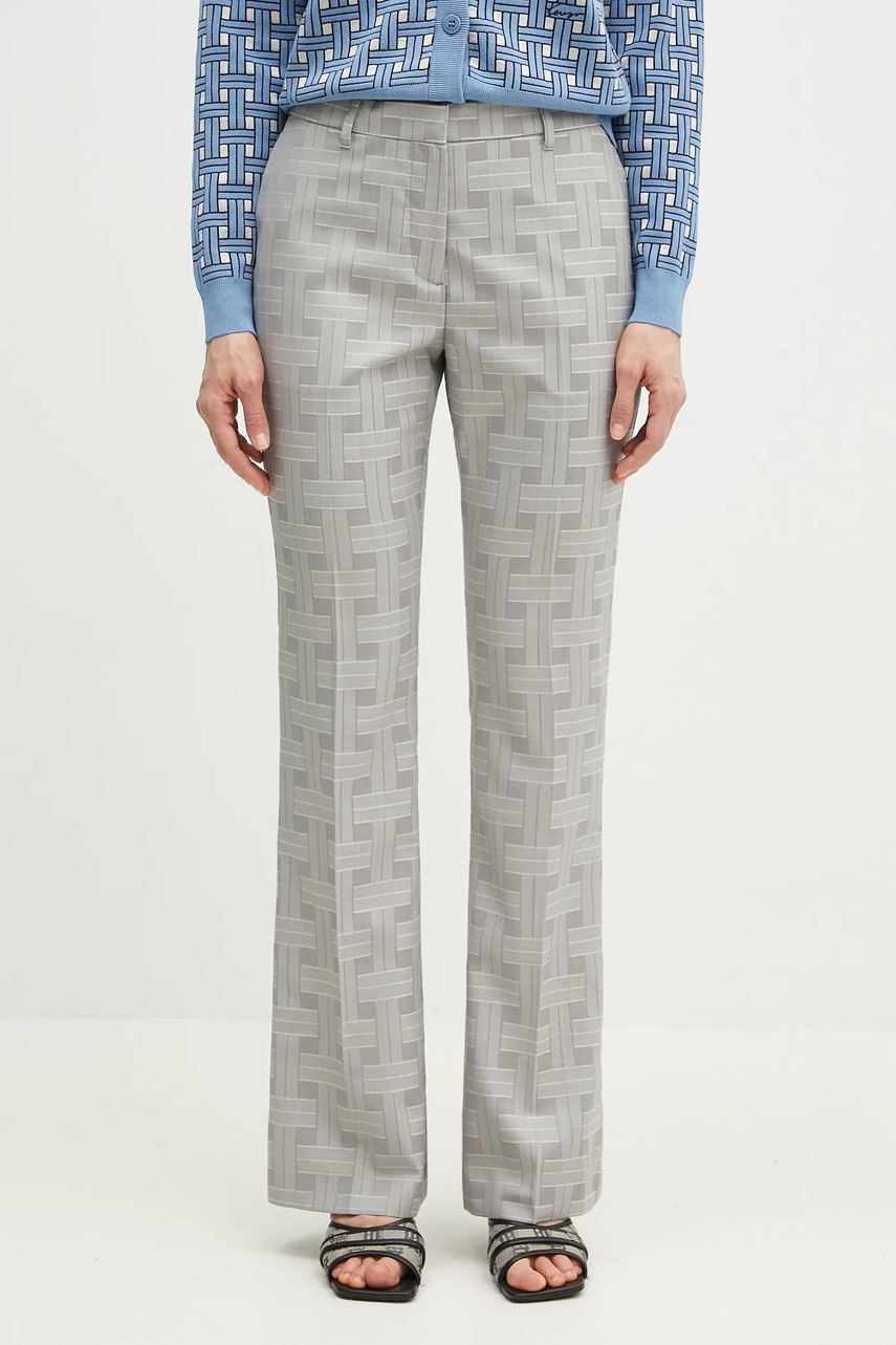 Kenzo pantaloni de lână femei, culoarea gri, evazati, high waist, FF52PA1019JW.93