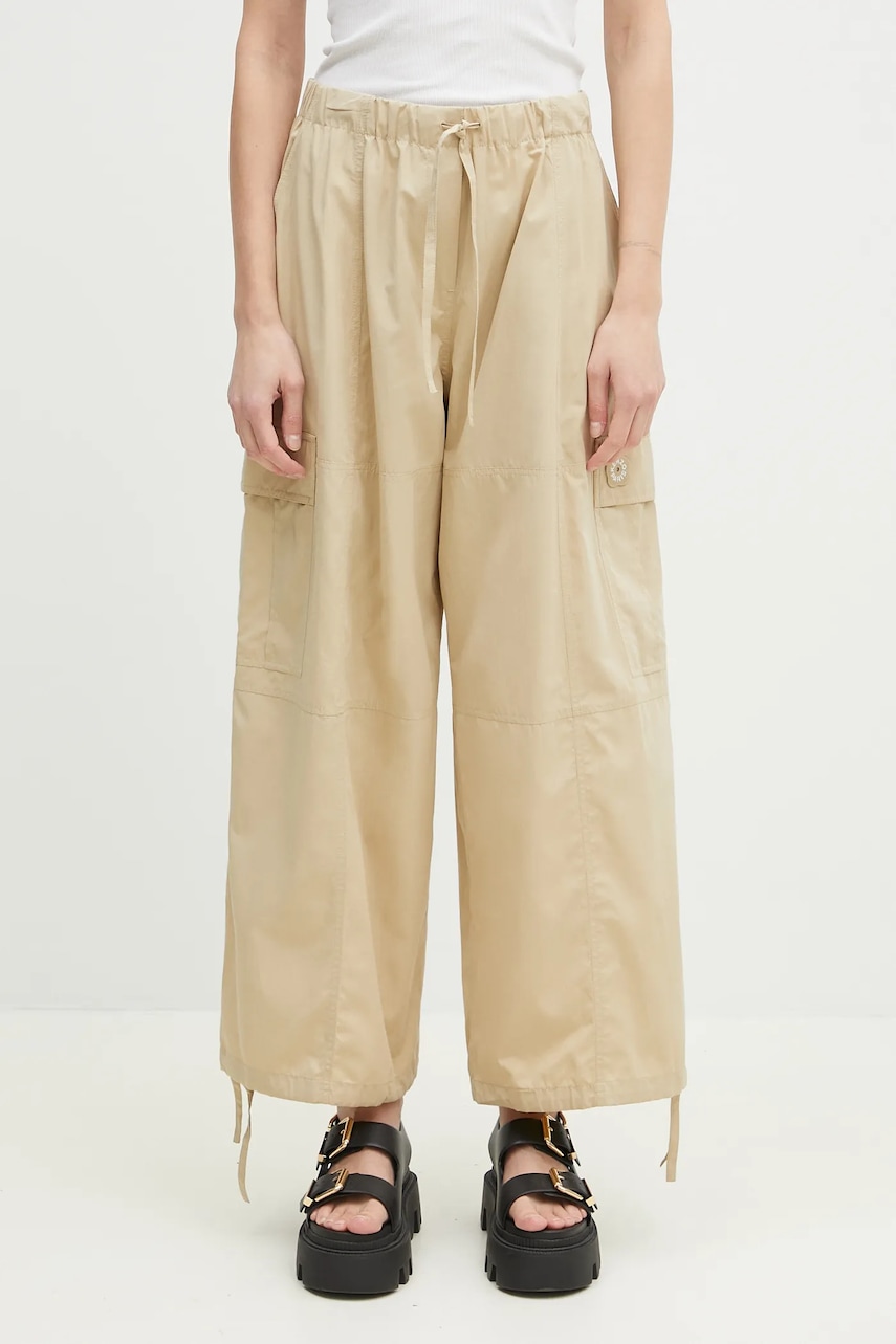 Kenzo pantaloni femei, culoarea bej, lat, high waist, FF52PA1059FI.11