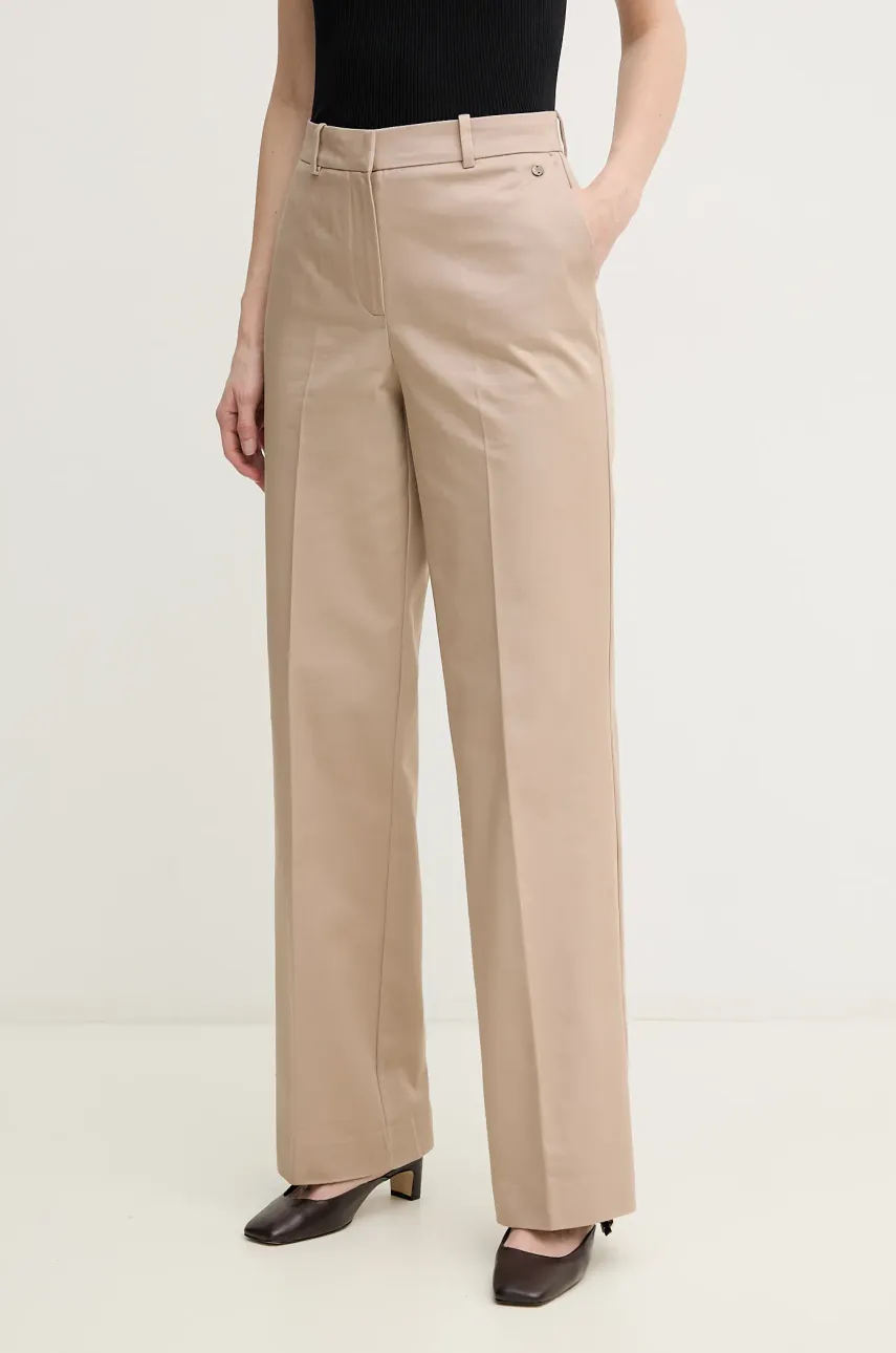 Pedro del Hierro pantaloni de bumbac femei, culoarea bej, drept, high waist, 7609757