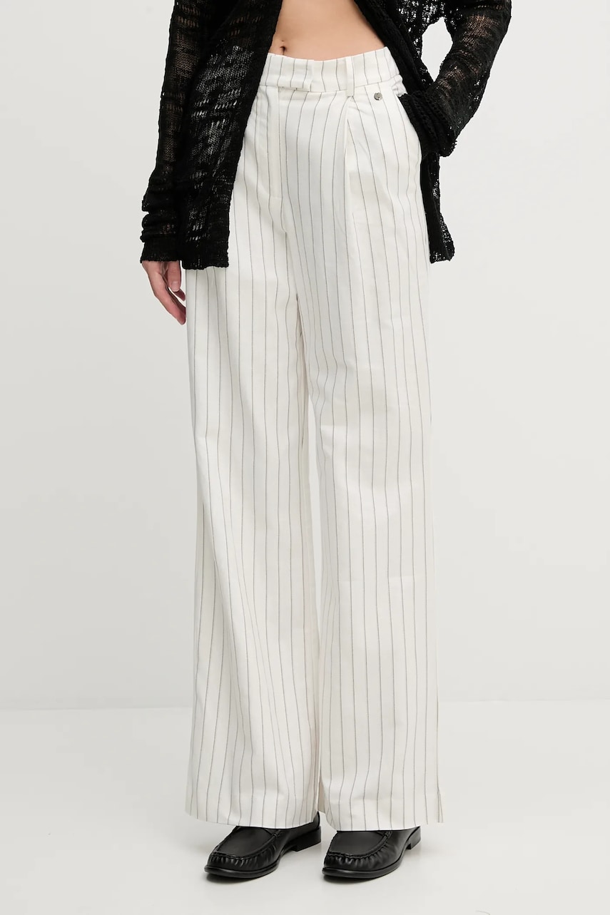 Pedro del Hierro pantaloni din amestec de in culoarea bej, lat, high waist, 7609760
