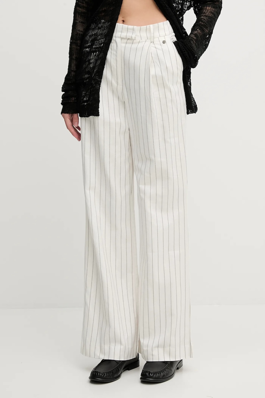 Pedro del Hierro pantaloni din amestec de in culoarea bej, lat, high waist, 7609760