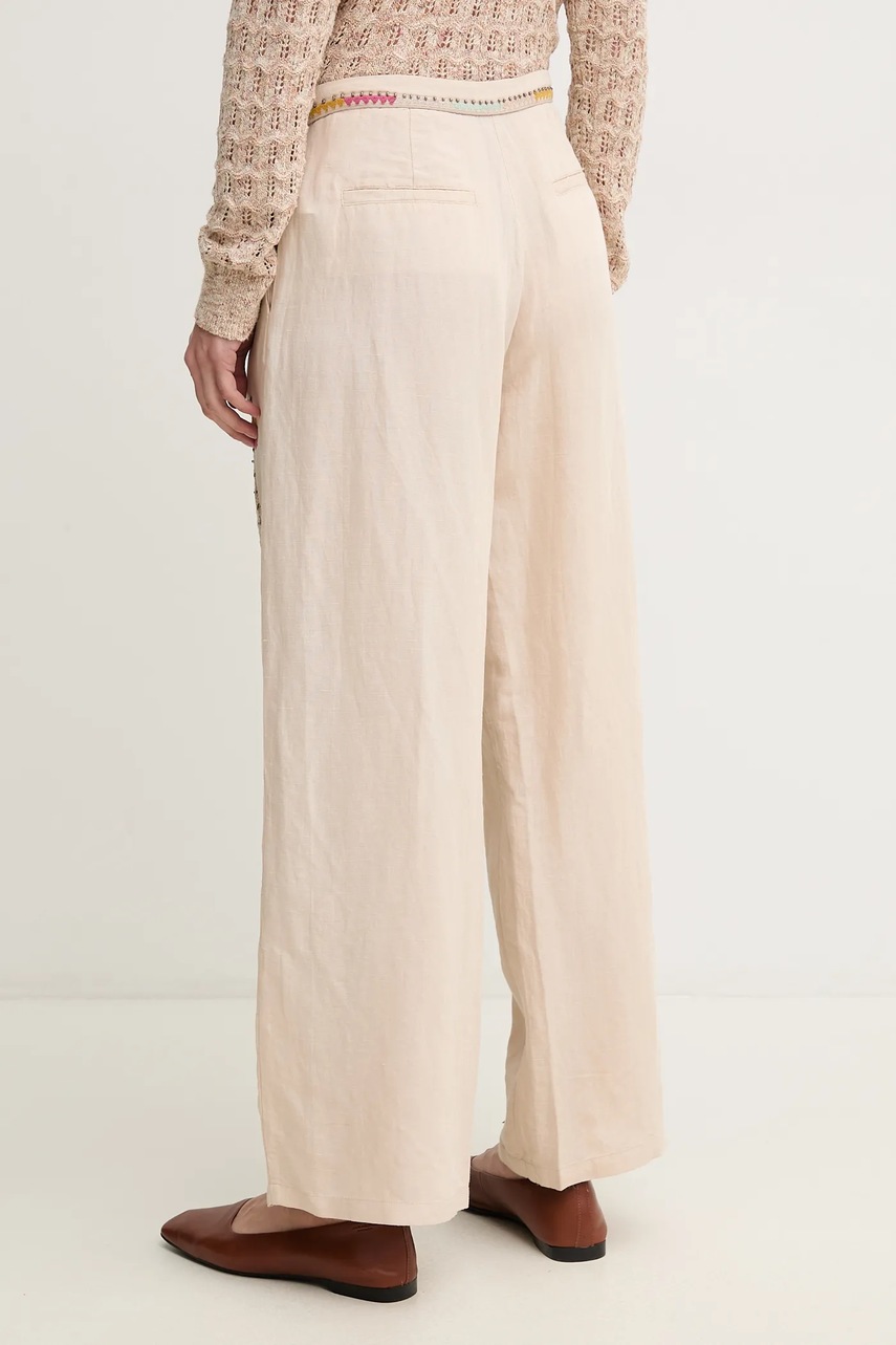 Λινό παντελόνι Hoss Intropia χρώμα: μπεζ, 6549027 φωτογραφία