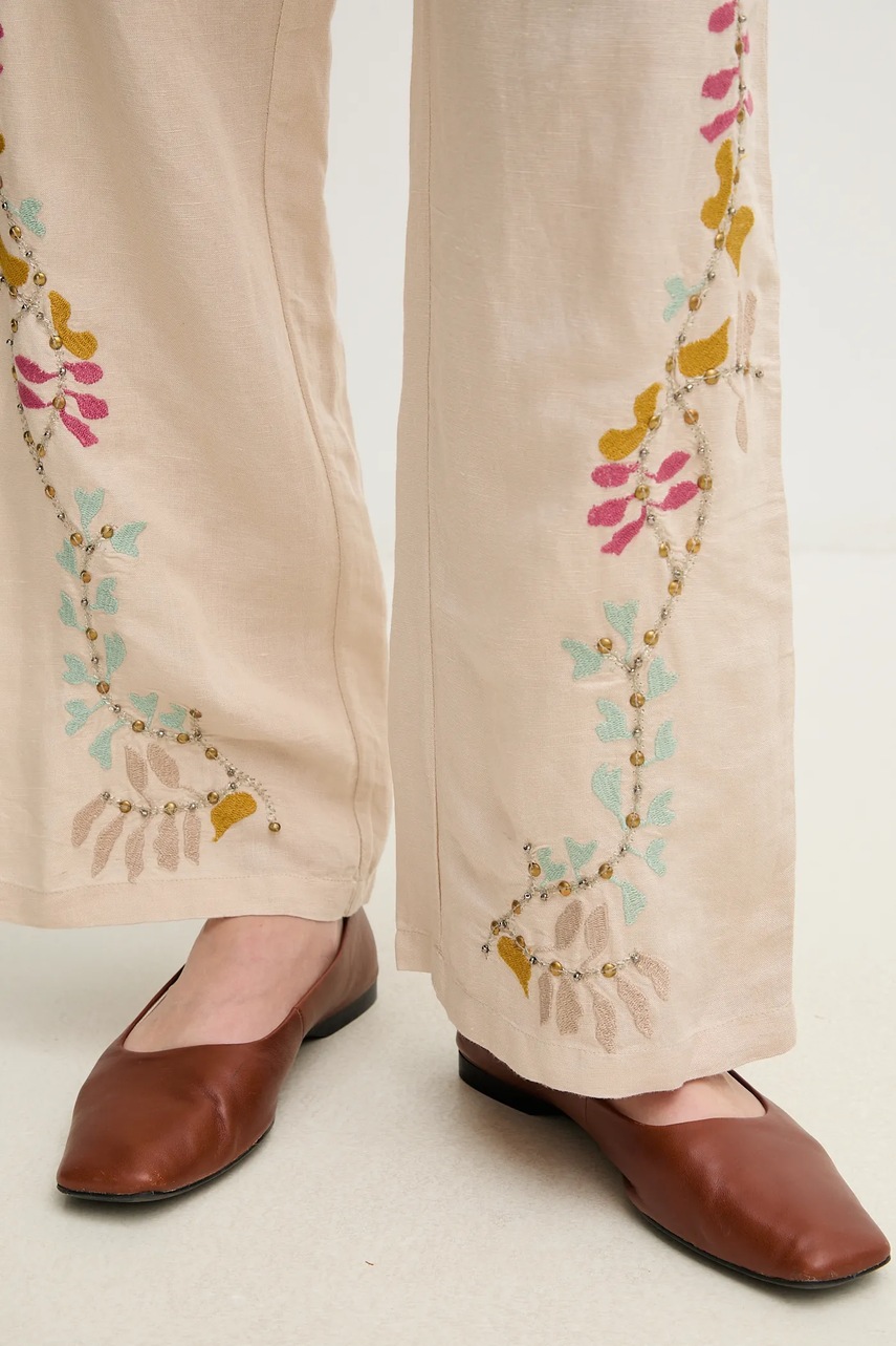 Λινό παντελόνι Hoss Intropia χρώμα: μπεζ, 6549027 φωτογραφία