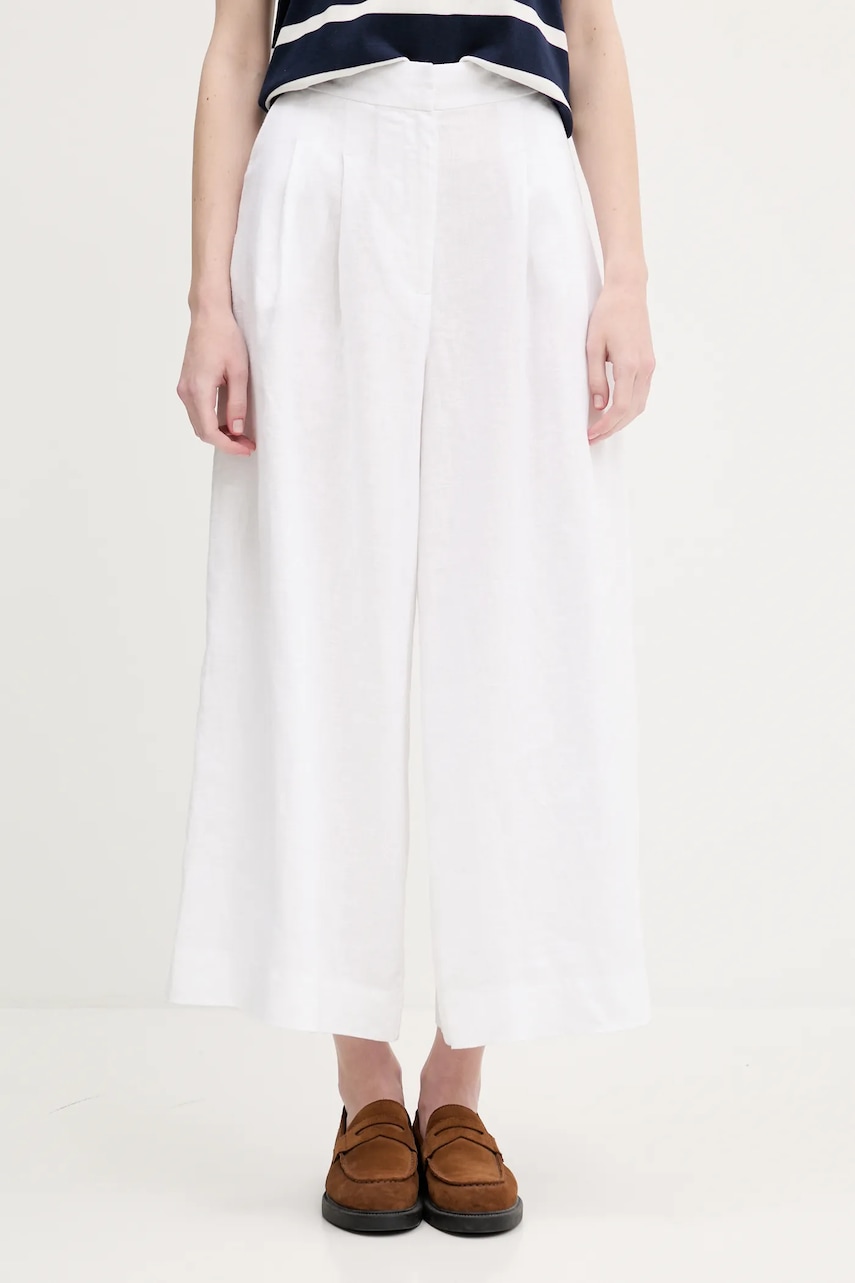 Pedro del Hierro pantaloni din in culoarea alb, lat, high waist, 7609786
