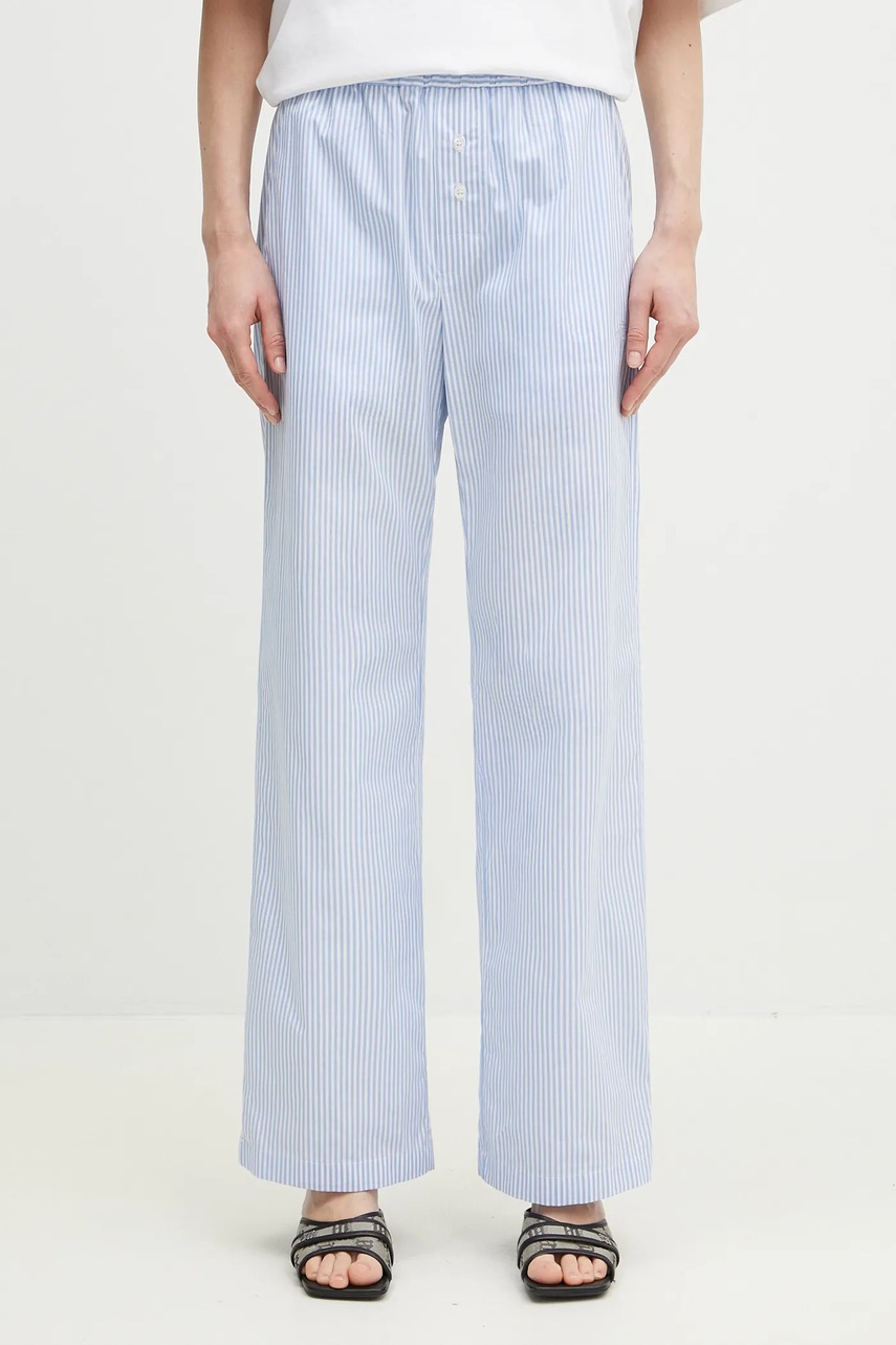 Bavlněné kalhoty Fiorucci Striped Logo dámské, modrá barva, široké, high waist, U02SPBPA299CO01BL02