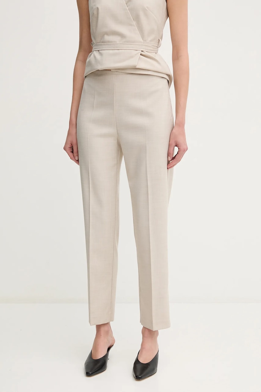 Sandro Ferrone pantaloni femei, culoarea bej, mulata, high waist, S23XBEBERILLIO Sandro Ferrone pantaloni femei, culoarea bej, mulata, high waist, S23XBEBERILLIO