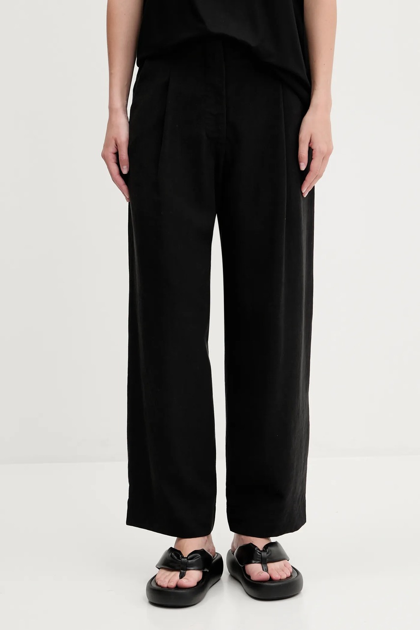 Levně Kalhoty s příměsí lnu Bimba Y Lola černá barva, high waist, 251BR6009.10000