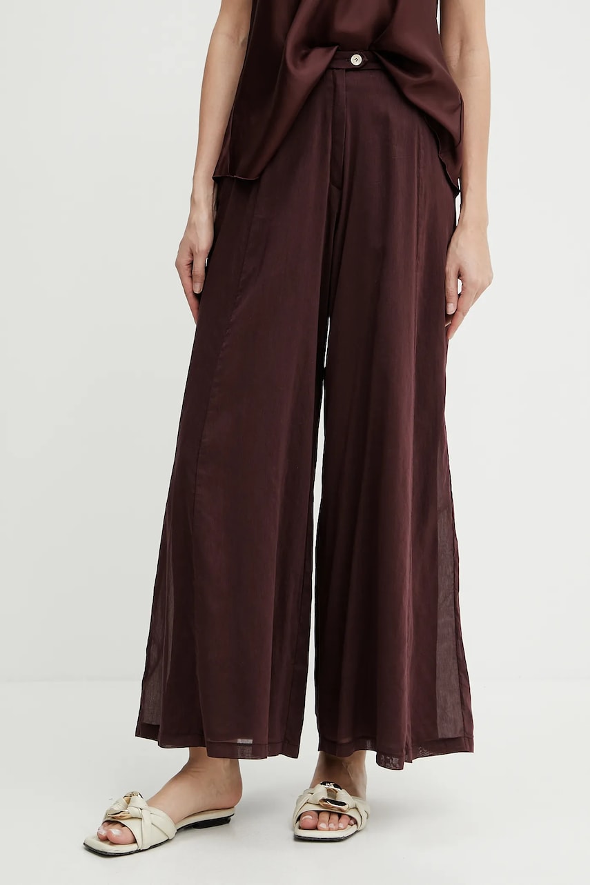 Forte Forte pantaloni din amestec de mătase culoarea bordo, fason culottes, high waist, 13897 my pants Forte Forte pantaloni din amestec de mătase culoarea bordo, fason culottes, high waist, 13897 my pants