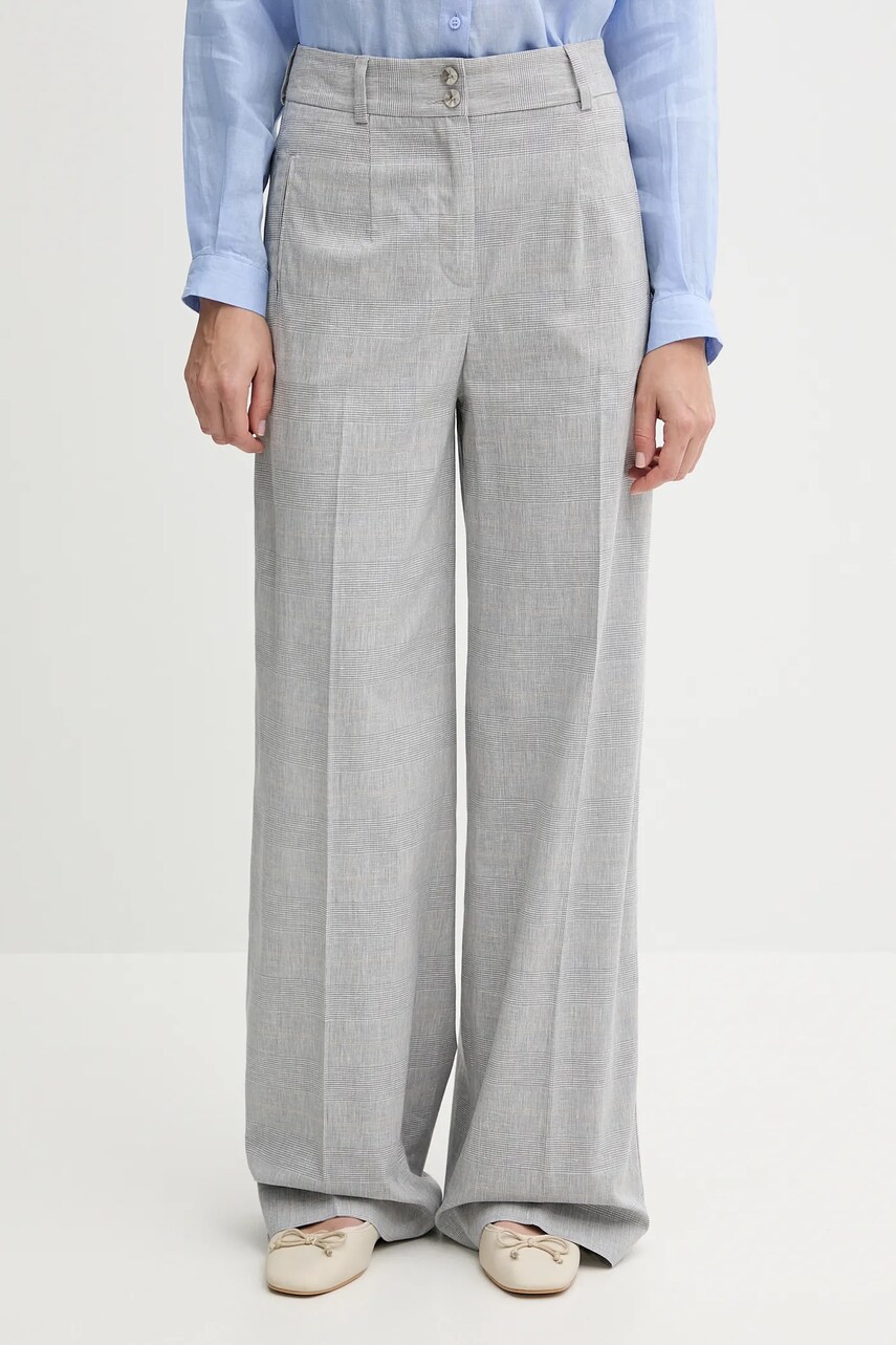 Sisley pantaloni din amestec de in culoarea gri, lat, high waist, 4X0KLF06W