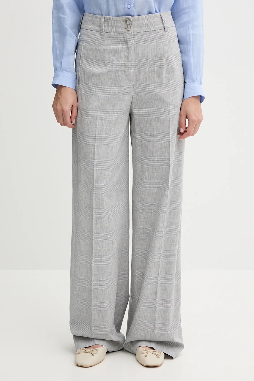 Sisley pantaloni din amestec de in culoarea gri, lat, high waist, 4X0KLF06W