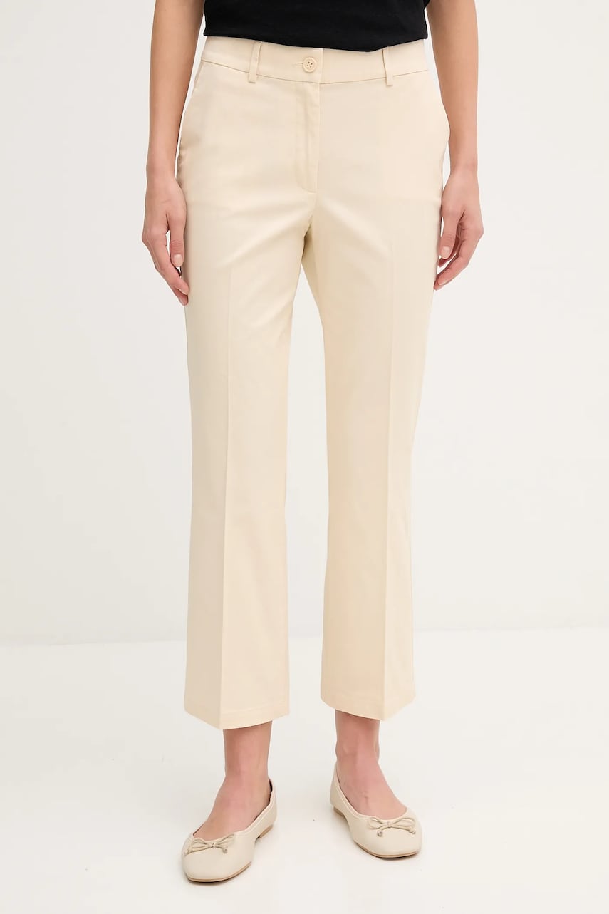 Sisley pantaloni culoarea bej, fason tigareta, medium waist, 4ENMLE02X