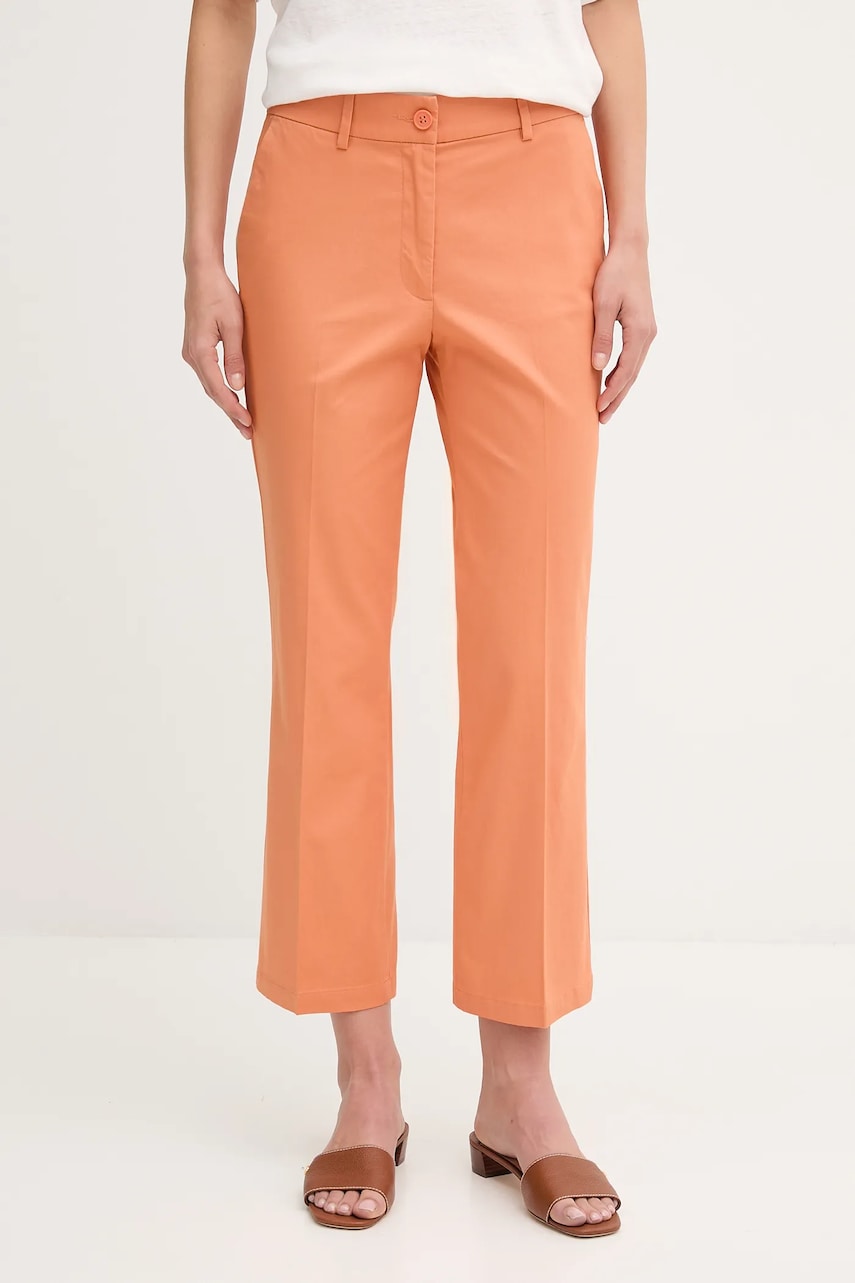 Sisley pantaloni culoarea portocaliu, fason tigareta, medium waist, 4ENMLE02X