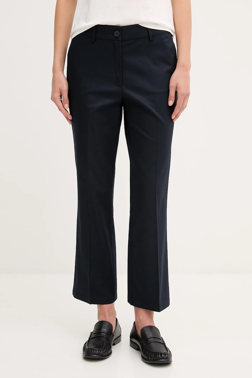 Sisley pantaloni culoarea bleumarin, fason tigareta, medium waist, 4ENMLE02X