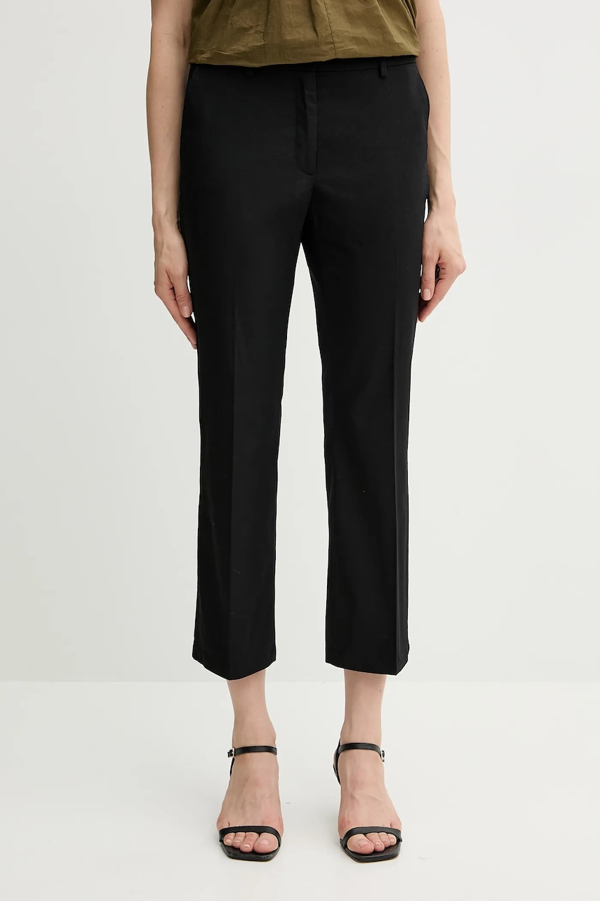 Sisley pantaloni culoarea negru, fason tigareta, medium waist, 4ENMLE02X