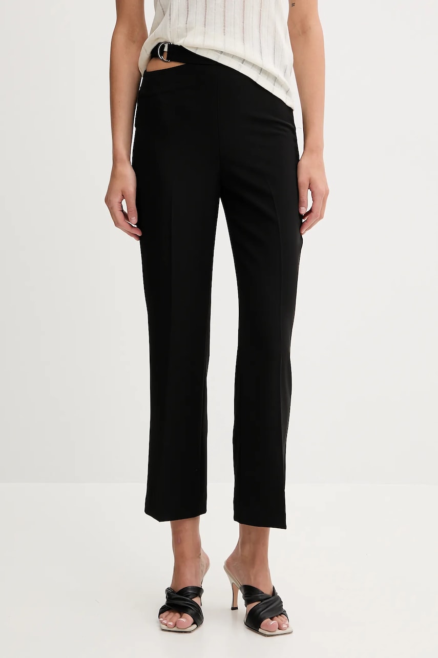 Sisley pantaloni culoarea negru, fason tigareta, high waist, 41H1LF06Z