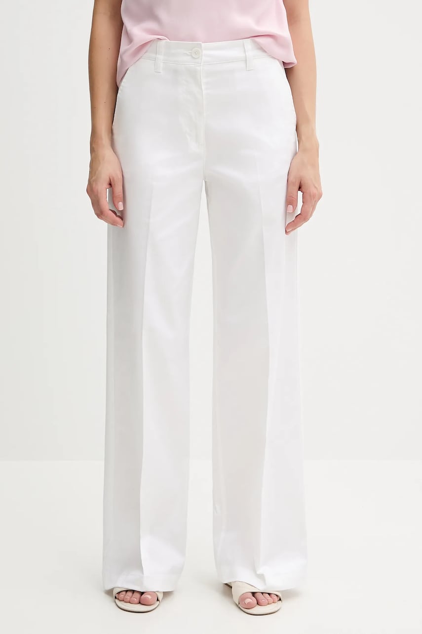 Sisley pantaloni culoarea alb, lat, high waist, 4ED4LE03G