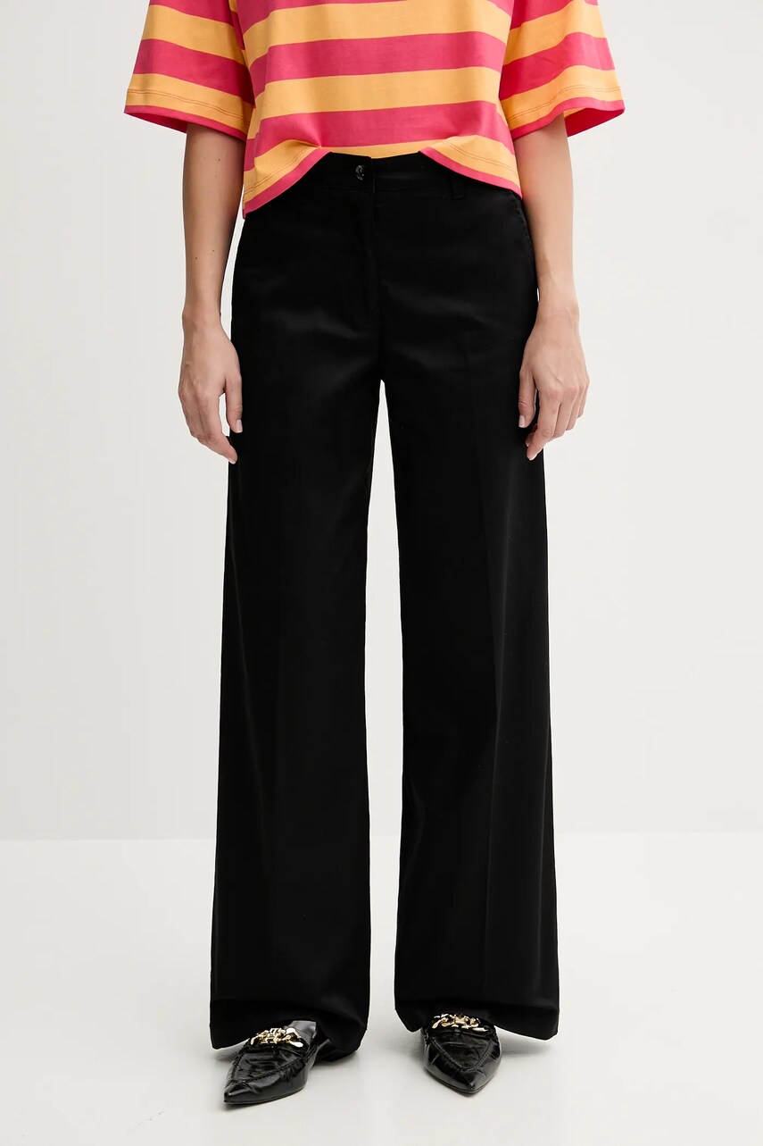 Sisley pantaloni culoarea negru, lat, high waist, 4ED4LE03G