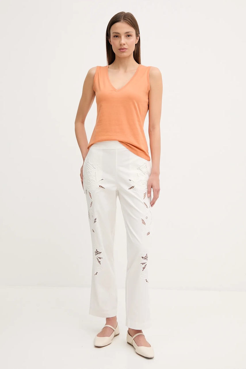 Брюки Sisley цвет белый chinos высокая посадка 48R0LF075