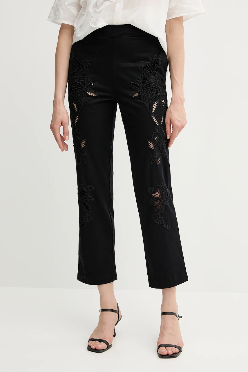 Sisley pantaloni culoarea negru, fason chinos, high waist, 48R0LF075