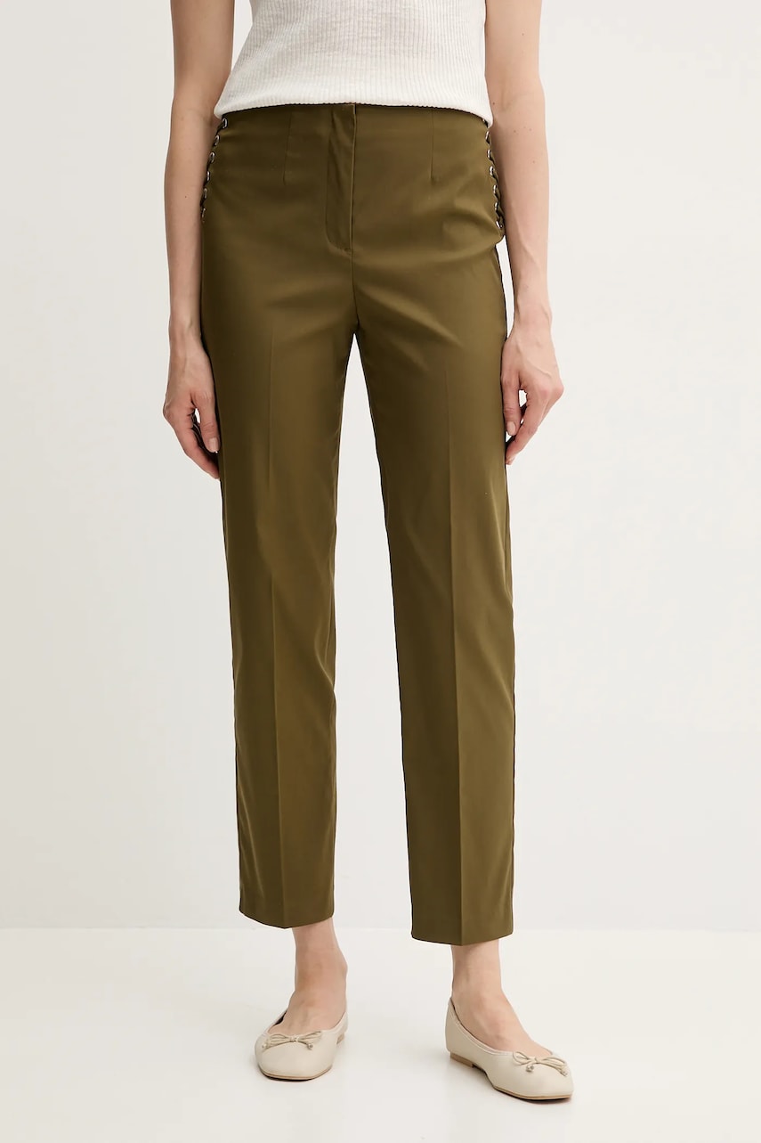 Sisley pantaloni culoarea verde, mulata, high waist, 4SI0LF074