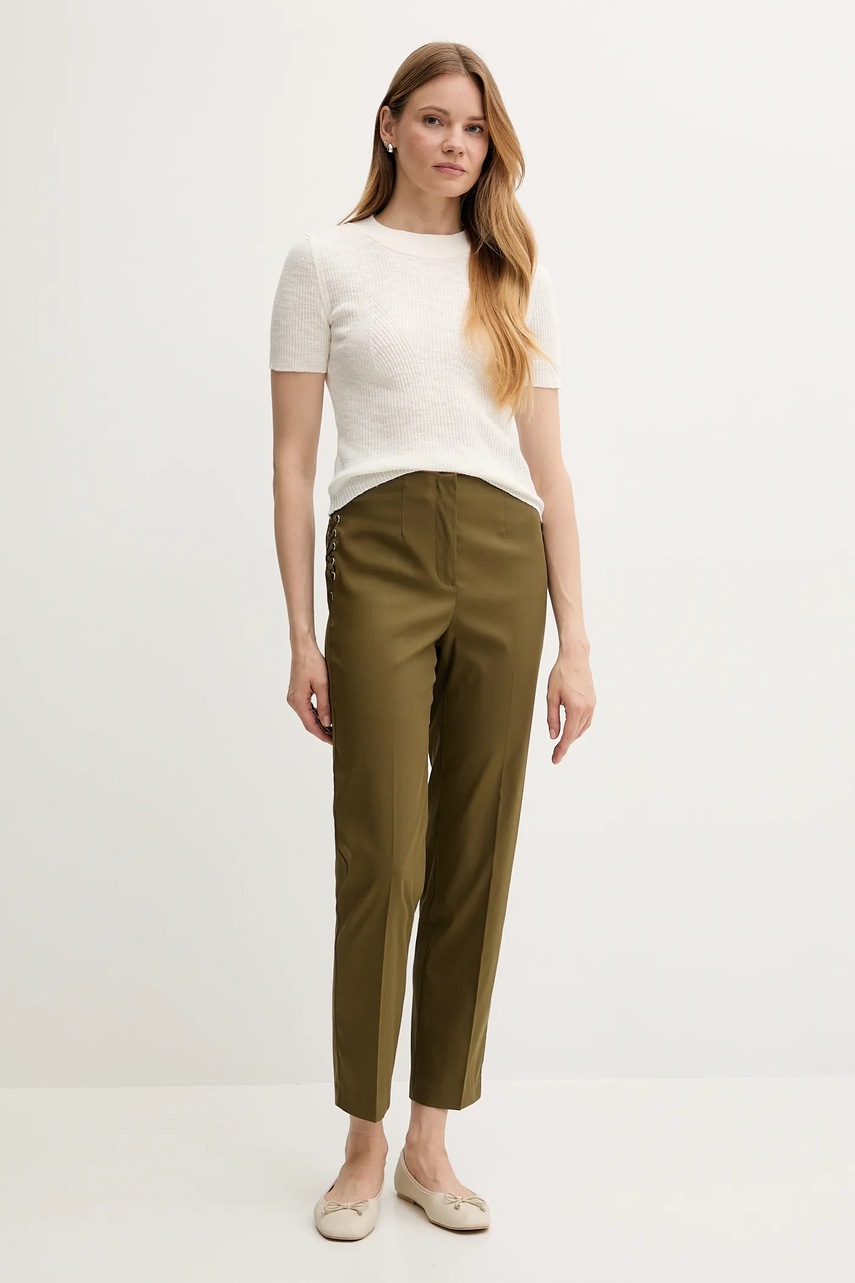 Брюки Sisley цвет зелёный облегающее высокая посадка 4SI0LF074