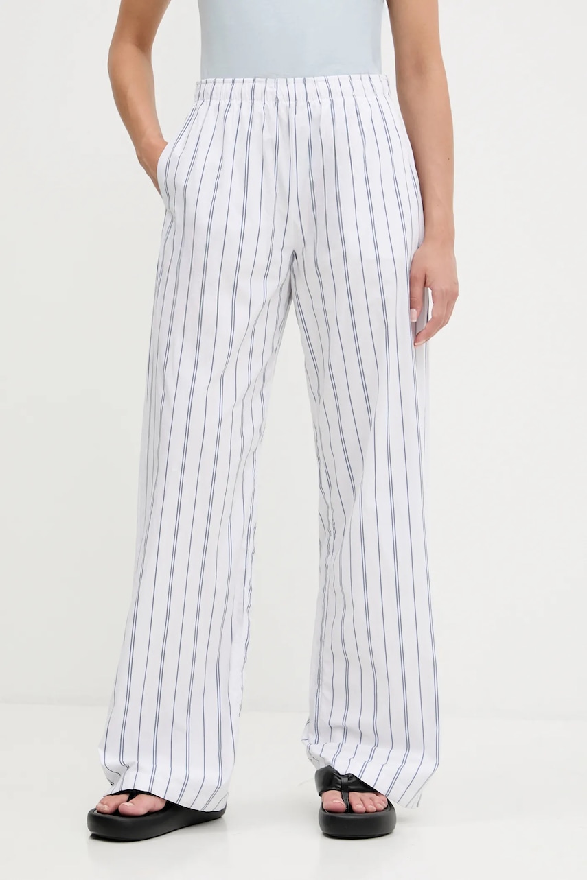 Abercrombie & Fitch pantaloni de bumbac culoarea alb, drept, high waist, KI156-5289