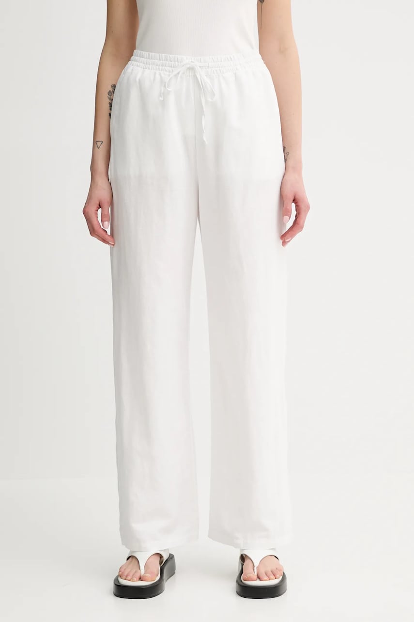 Marc O'Polo pantaloni din in culoarea alb, drept, high waist, 5000006724 Marc O'Polo pantaloni din in culoarea alb, drept, high waist, 5000006724