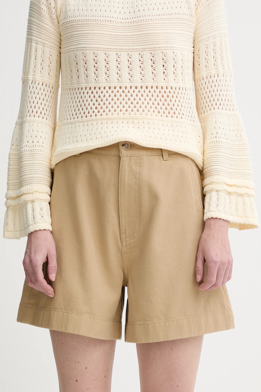 Filippa K pantaloni scurți din bumbac culoarea verde, neted, high waist, 31423.FK