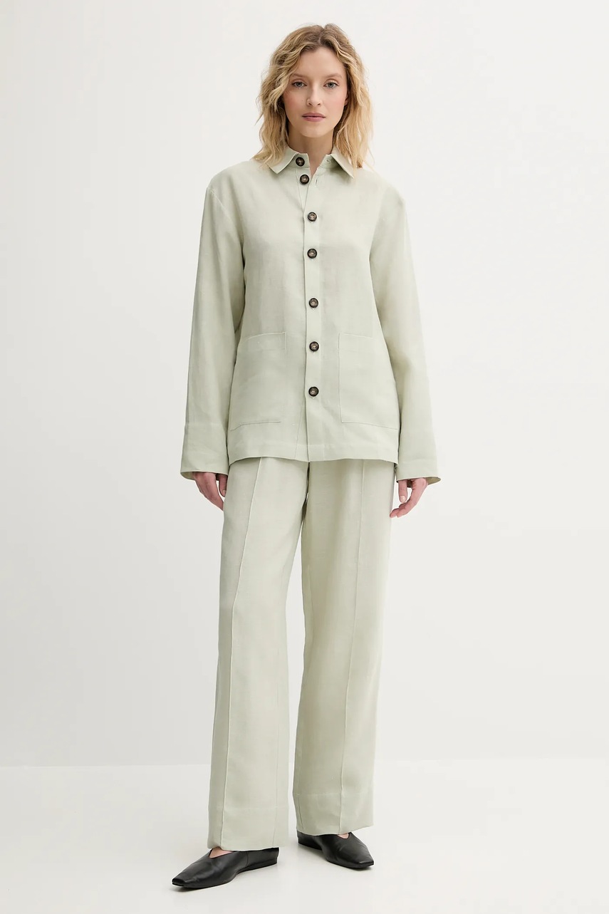 Льняные брюки The Sleeper цвет зелёный прямые высокая посадка UNPT01P040N