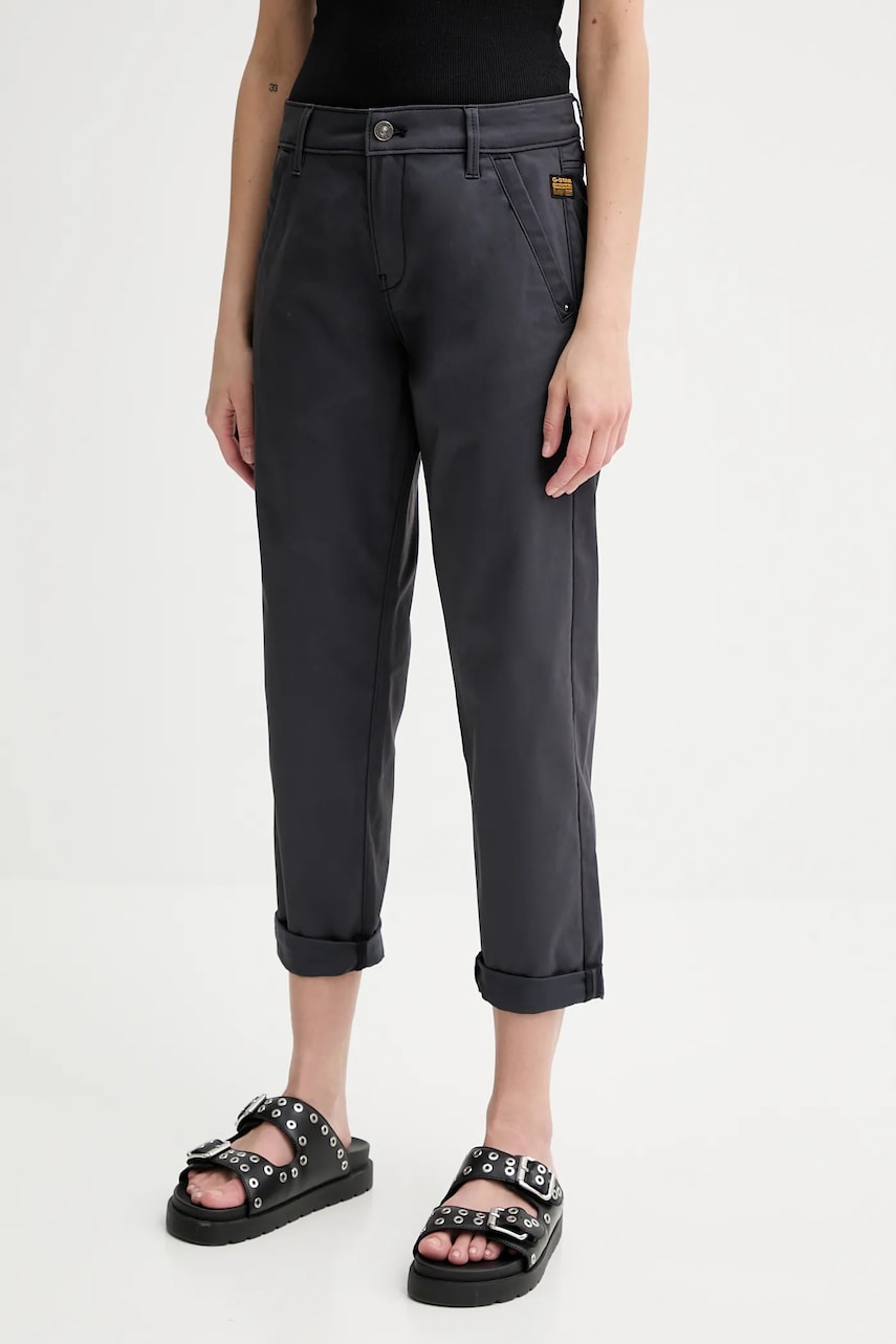 G-Star pantaloni culoarea gri, fason chinos, high waist, D25257-D715