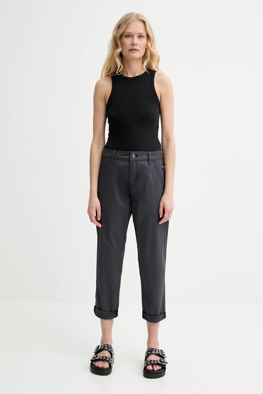 Брюки G-Star цвет серый chinos высокая посадка D25257-D715