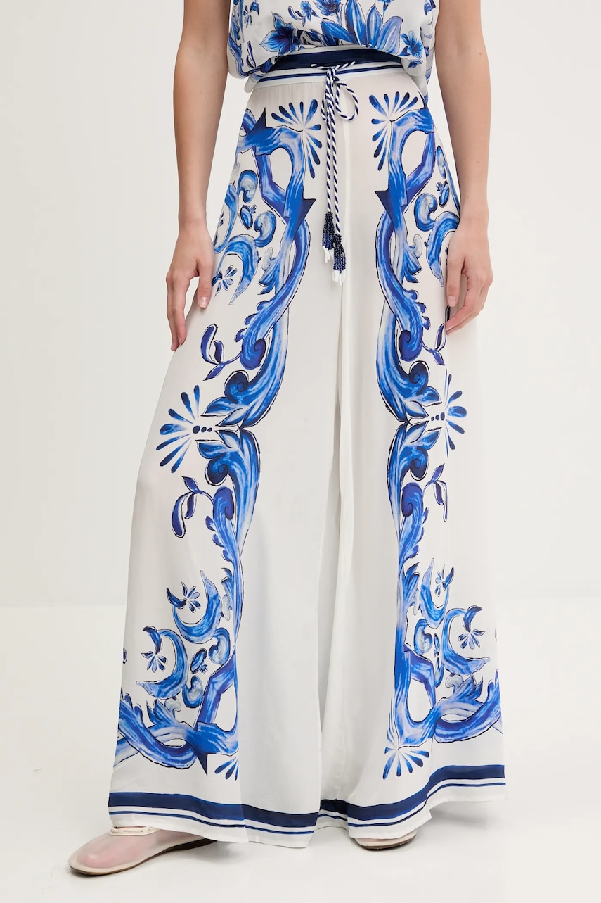 Farm Rio pantaloni culoarea bej, lat, high waist, 329288