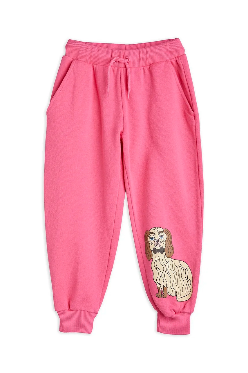 Mini Rodini pantaloni de trening din bumbac pentru copii Dashing dog culoarea roz, cu imprimeu, 1100005828 Mini Rodini pantaloni de trening din bumbac pentru copii Dashing dog culoarea roz, cu imprimeu, 1100005828