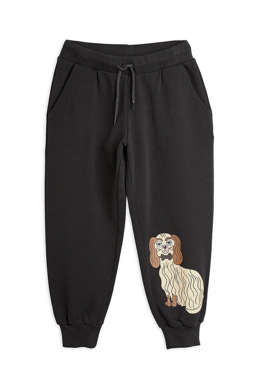 Mini Rodini pantaloni de trening din bumbac pentru copii Dashing dog culoarea negru, cu imprimeu, 1100005899 Mini Rodini pantaloni de trening din bumbac pentru copii Dashing dog culoarea negru, cu imprimeu, 1100005899