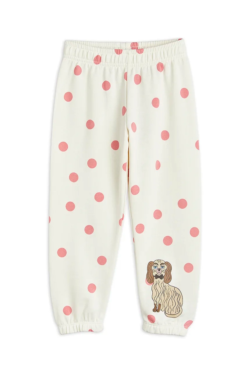 Mini Rodini pantaloni de trening din bumbac pentru copii Dashing dog culoarea alb, modelator, 1100006710